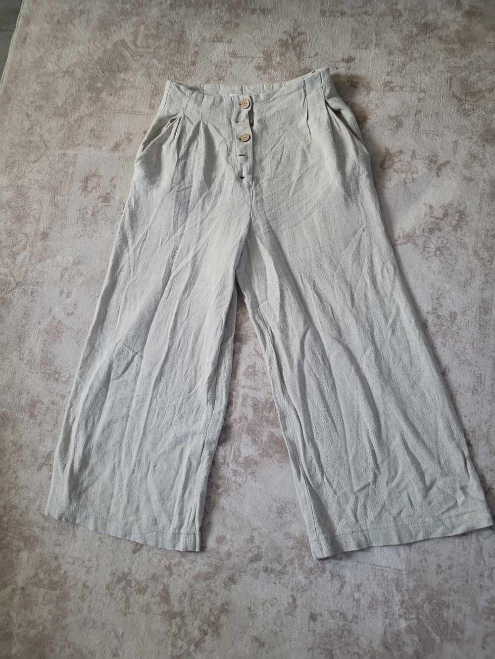 Topshop Wide Leg Button-Front Pants in Light Beige